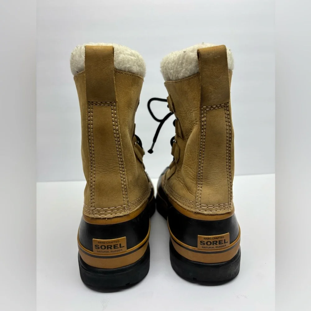 Sorel Caribou Insulated Lace-Up Winter Boots in Tan & Black, SZ 8 men’s